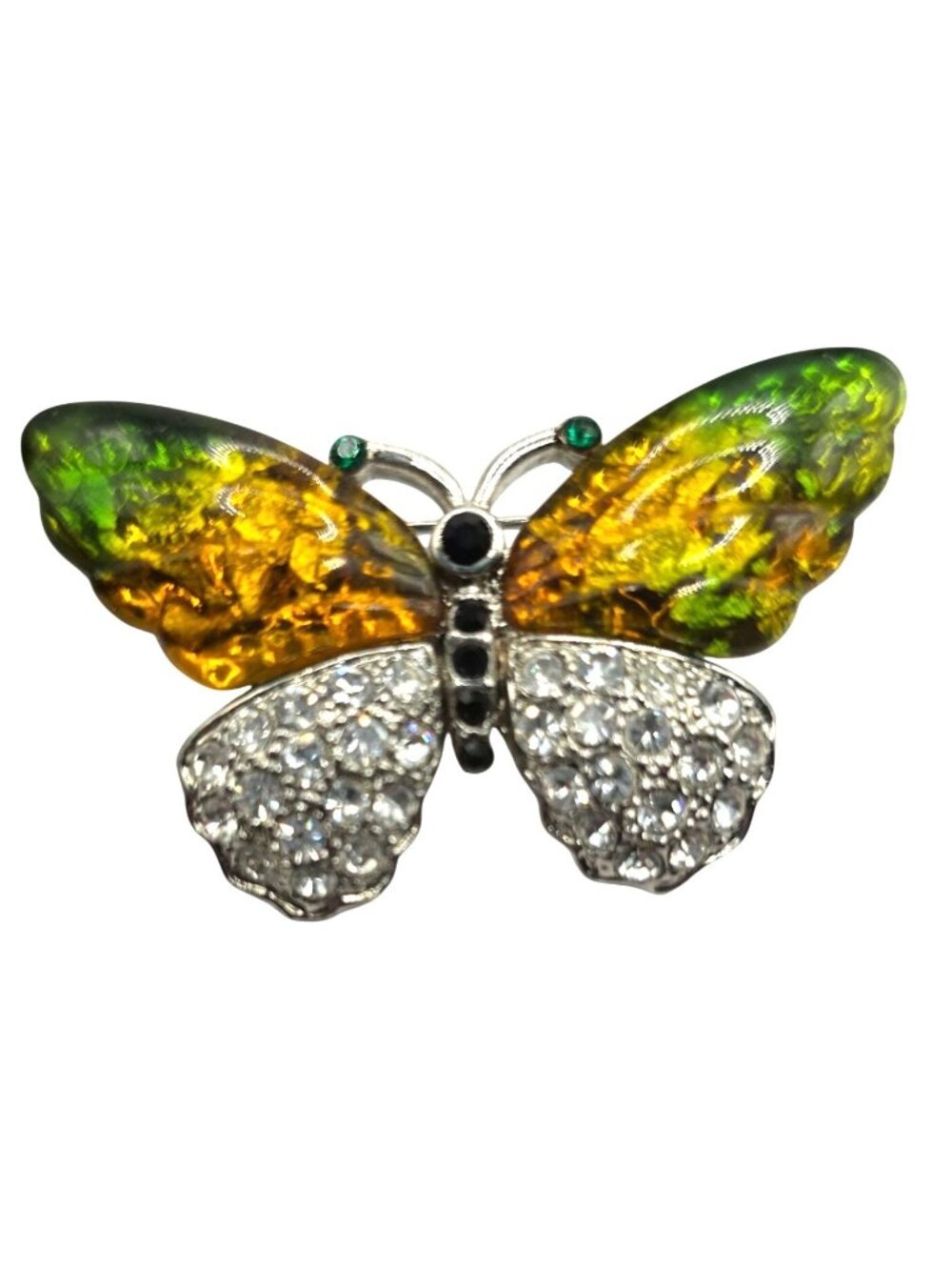 Butterfly Brooch Green Yellow Rhinestone Pin animal insect Jewelry fairycore